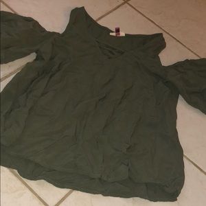 olive green off the shoulder dress shirt